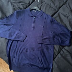 Kiton Vintage Dark Blue Zip Up Men's Sweater